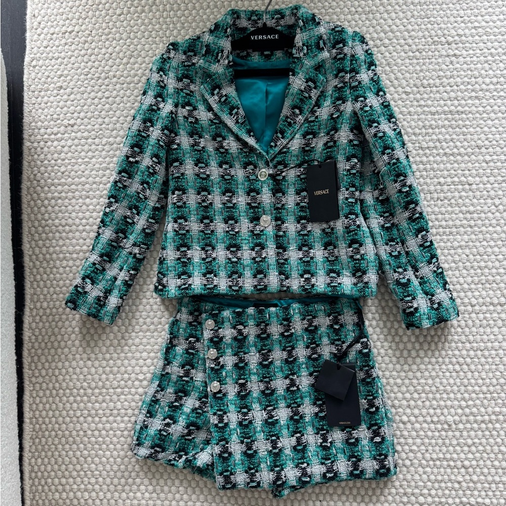 Versace Kids Tweed Medusa Blazer & Skirt Set